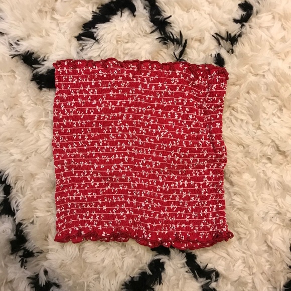 Brandy Melville Tops - Brandy Melville Red Floral Scrunchy Tube Top